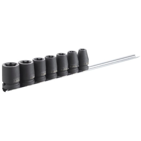 E041605 jeu de 7 douilles Torx® sur rack impact 1/2"