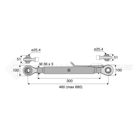 Barre de poussée mécanique - L : 460mm - Diam coté outil: 25.4