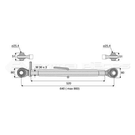 Barre de poussée mécanique - L : 640mm - Diam coté outil: 25.4