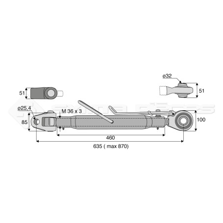 Barre de poussée mécanique - L : 630mm - Diam coté outil: 32