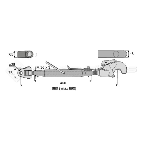 Barre de poussée mécanique - L : 680mm - Diam coté outil: Crochet cat 3- Marque: SDF