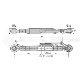 Barre de poussée mécanique - L : 494mm - Diam coté outil: 25.4 - Ref: SY2PR2R2380JDAV