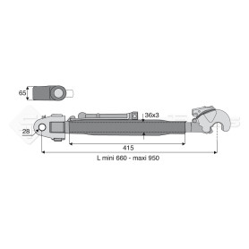 Barre de poussée mécanique - L : 660mm - Diam coté outil: Crochet cat 3- Marque: CLAAS - Ref: SY3PA28C3415