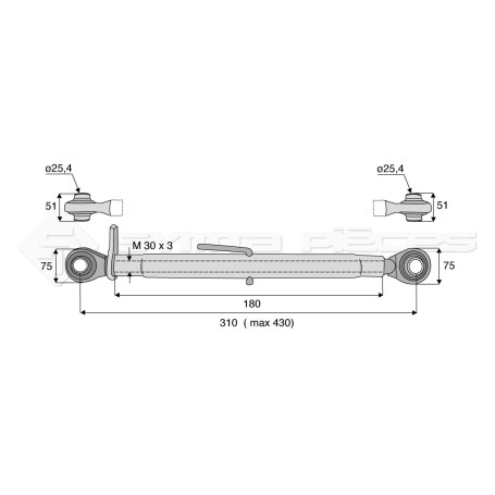 Barre de poussée mécanique - Diam. Coté tracteur : 25.4 - Diam. Coté outil : 25.4 - Réf: SY3P0416