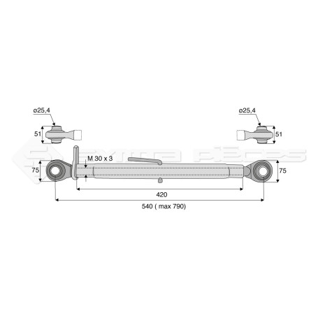 Barre de poussée mécanique - Diam. Coté tracteur : 25.4 - Diam. Coté outil : 25.4 - Réf: SY3P0140