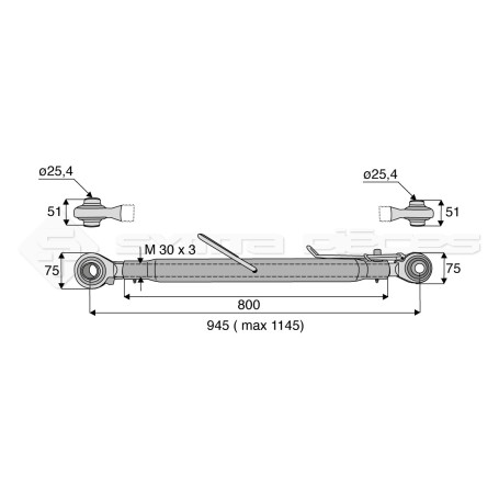 Barre de poussée mécanique - Diam. Coté tracteur : 25.4 - Diam. Coté outil : 25.4 - Réf: SY2PR2R2800