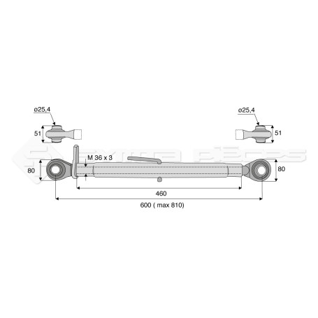 Barre de poussée mécanique - Diam. Coté tracteur : 25.4 - Diam. Coté outil : 25.4 - Réf: SY3PRS2RS2460