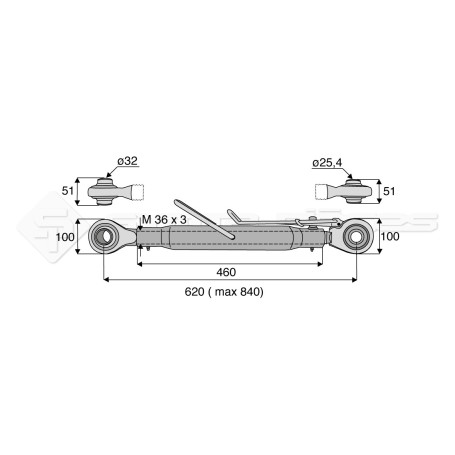 Barre de poussée mécanique - Diam. Coté tracteur : 32 - Diam. Coté outil : 25.4 - Réf: SY3PR3R2460