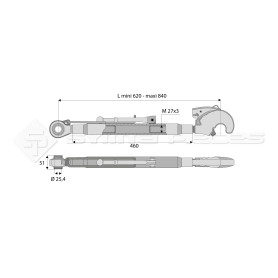 Barre de poussée mécanique - Marque: CNH - Diam. Coté tracteur : 25.4 - Diam. Coté outil : Crochet cat 2 - Réf : DA22489 - Ref: 