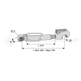 Barre de poussée mécanique - Marque: CNH - Diam. Coté tracteur : 25.4 - Diam. Coté outil : Crochet cat 2 - Réf : DA22493 - Ref: 