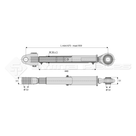 Barre de poussée mécanique - Marque: AGCO - Diam. Coté tracteur : 32 - Diam. Coté outil : 32 - Réf: SY3PA32R3440MF2