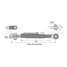 Barre de poussée mécanique - Marque: CNH - Diam. Coté tracteur : 32 - Diam. Coté outil : 32 - Réf : DA22507 - Ref: SY3PA32R3400N