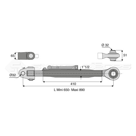 Barre de poussée mécanique - Marque: CNH - Diam. Coté tracteur : 32 - Diam. Coté outil : 32 - Réf: SY3PA32R3400NHL