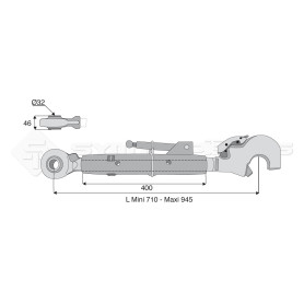 Barre de poussée mécanique - Diam. Coté tracteur : 32 - Diam. Coté outil : Crochet cat 3 - Réf: SY4PR3C3400C