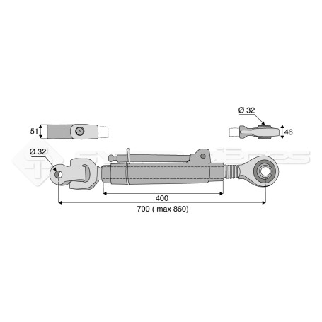 Barre de poussée mécanique - Diam. Coté tracteur : 32 - Diam. Coté outil : 32 - Réf: SY4PA32R3400