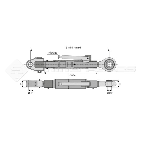 Barre de poussée mécanique - Marque: AGCO - Diam. Coté tracteur : 32 - Diam. Coté outil : 32 - Réf: SY4PA32R3400MF