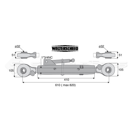 Barre de poussée mécanique - Diam. Coté tracteur : 32 - Diam. Coté outil : 32 - Réf: TRE309781